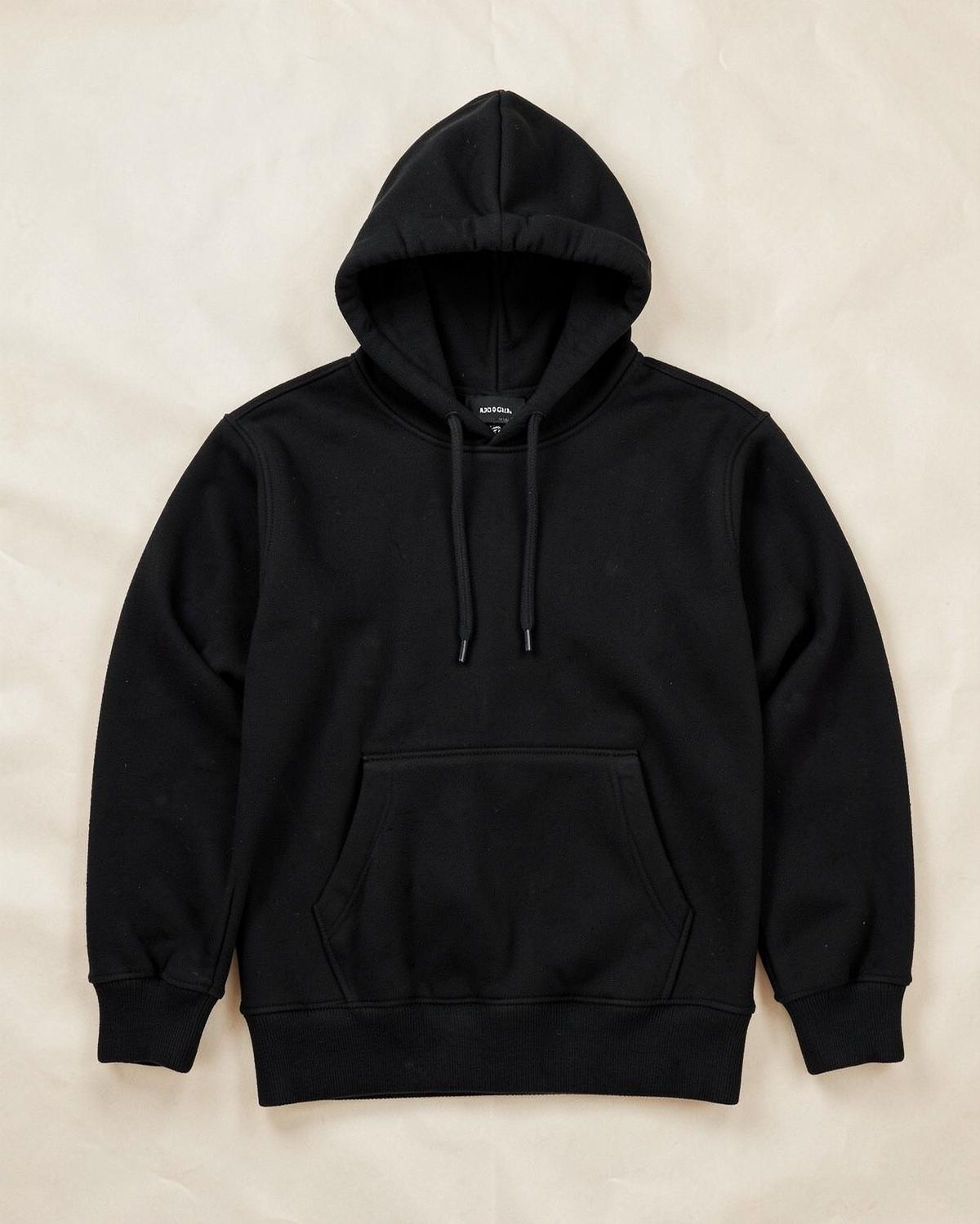 Black heavyweight KrumbleTV hoodie laid flat